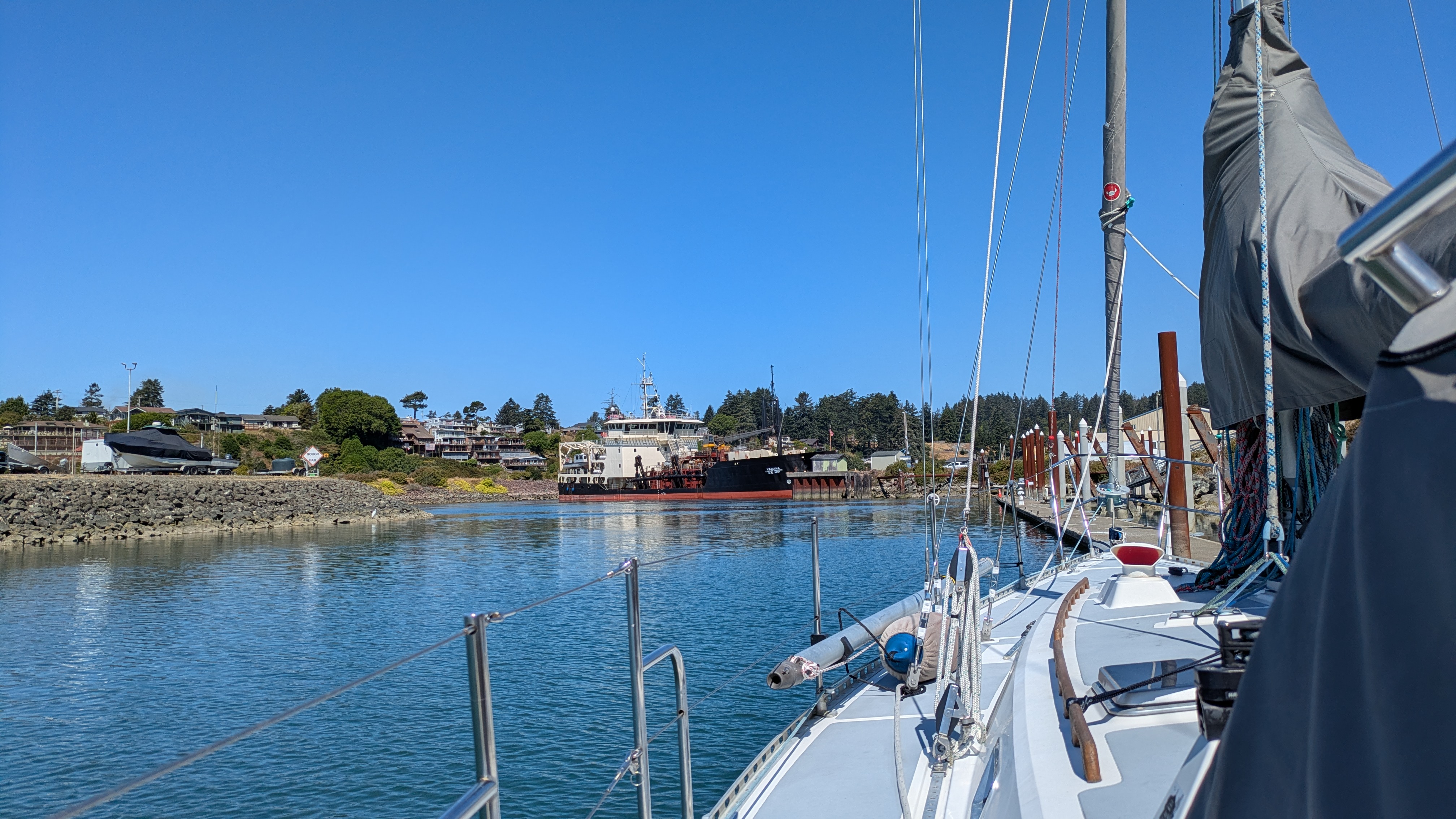 Army Corp ship doing dredging operations in Chetco Channel
